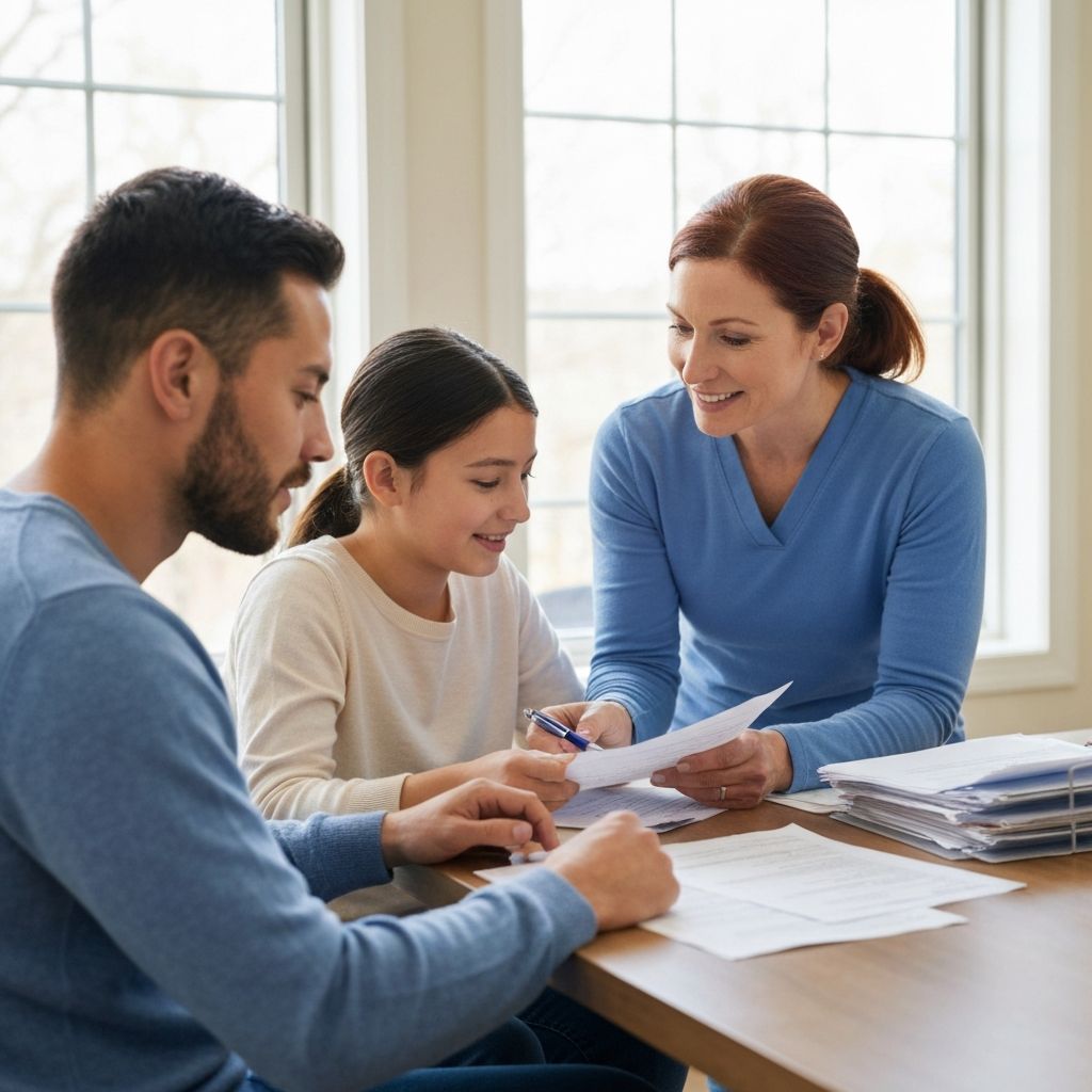 Healthcare advocate helping a family review and understand their medical bills